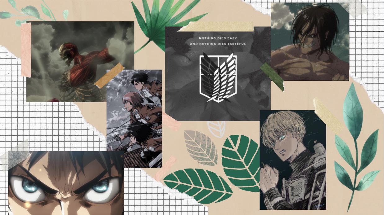 A collage of anime characters from Attack on Titan and One Punch Man. - Attack On Titan