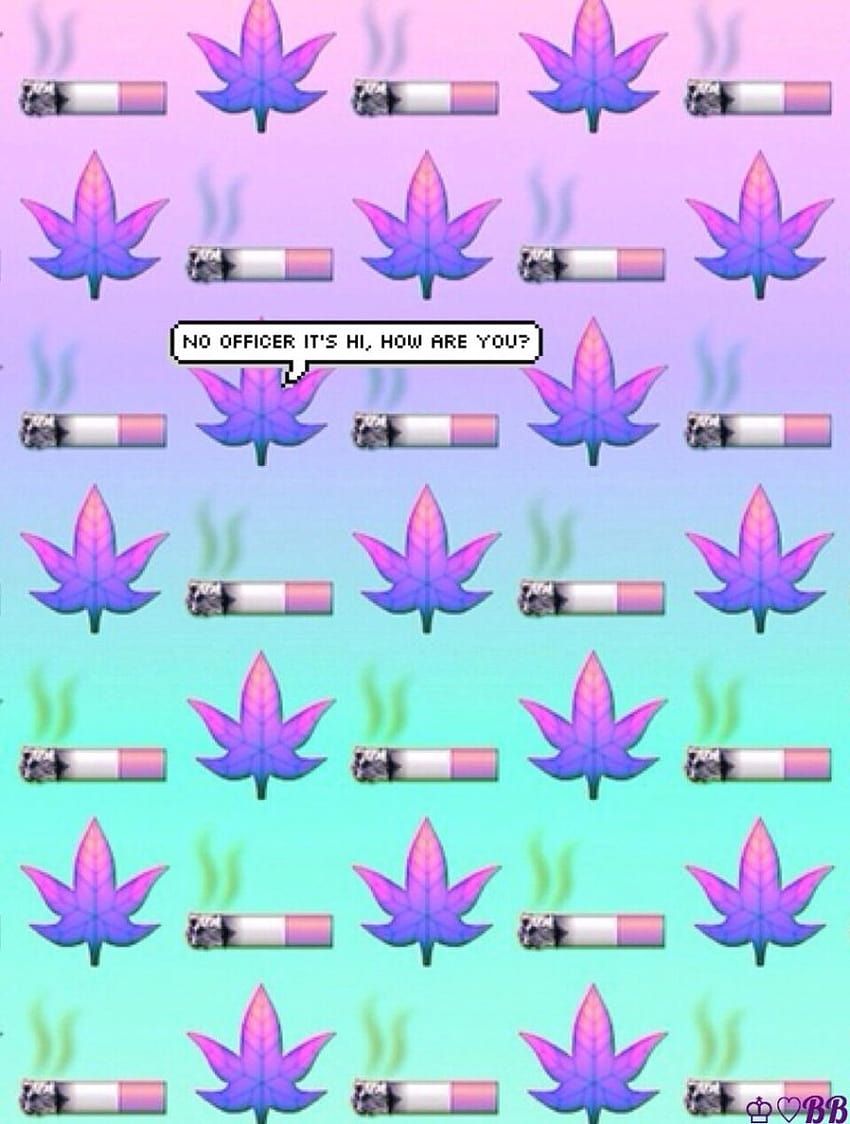 A pattern of cigarettes and cannabis leaves with a caption reading 