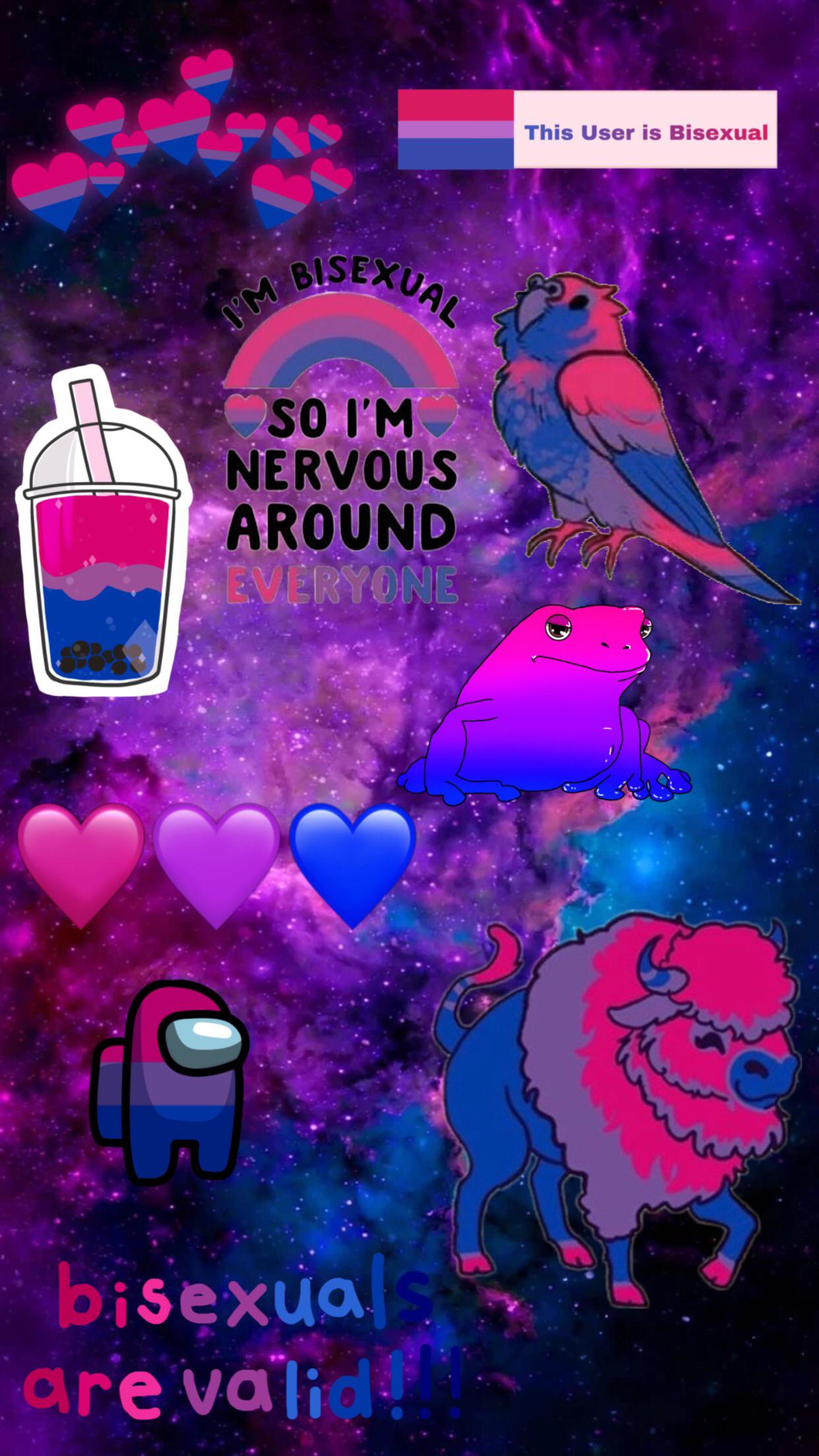 A bisexual pride themed wallpaper with the text 