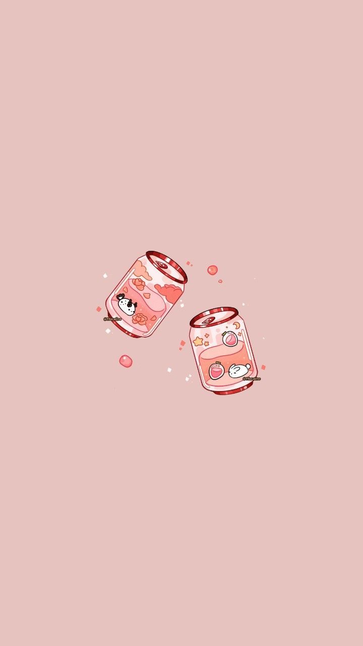 Aesthetic wallpaper of two strawberry milk cans on a pink background - Kawaii