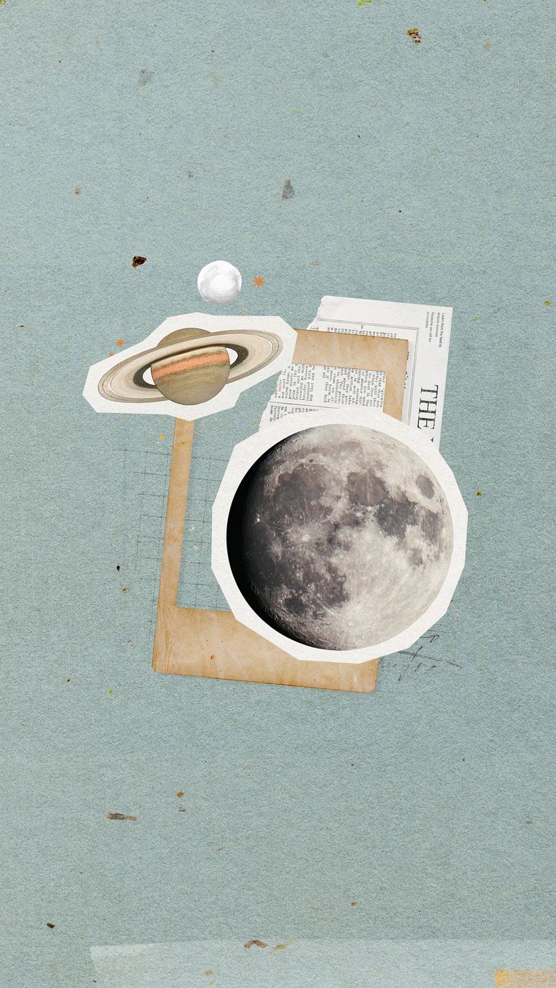Collage of the planet Saturn, the moon, and a newspaper - Android, NASA, travel, collage