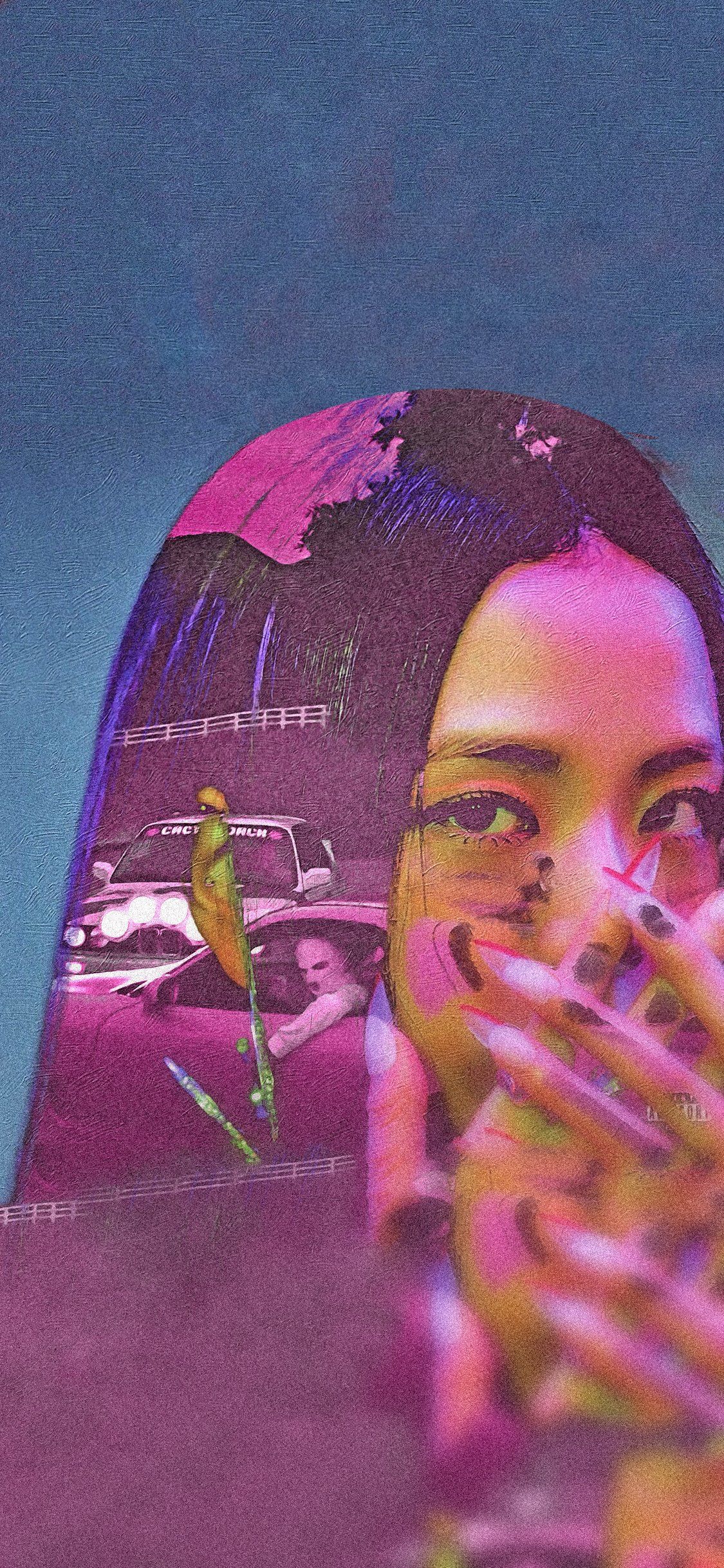 Aesthetic collage of a woman smoking a cigarette - Travis Scott