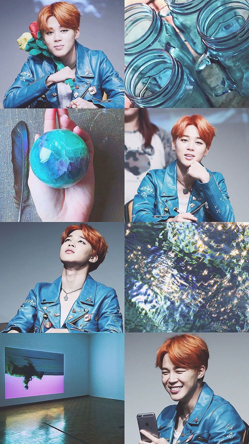 A collage of images of Jimin with different hair colors - Jimin