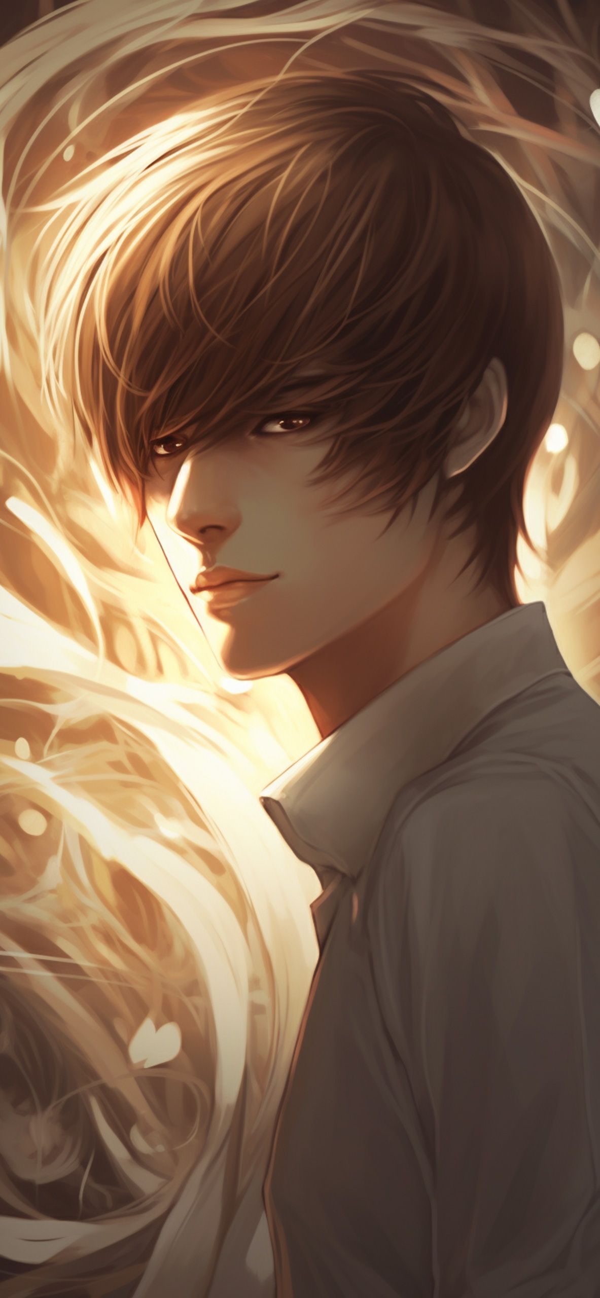 A young man with brown hair and a white shirt. - Death Note