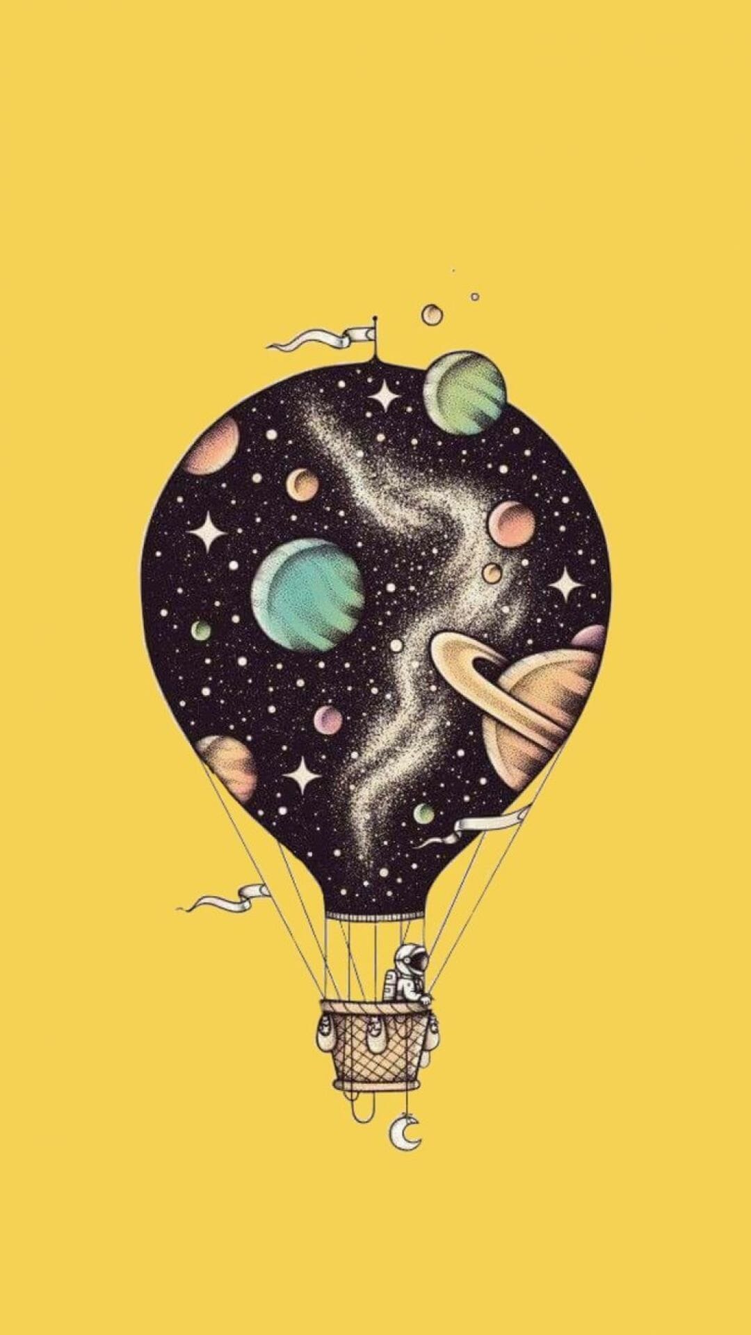 IPhone wallpaper of a hot air balloon with planets and stars - Space