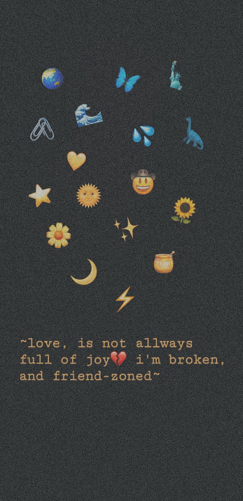 A phone background with a quote about love and emojis - Emoji