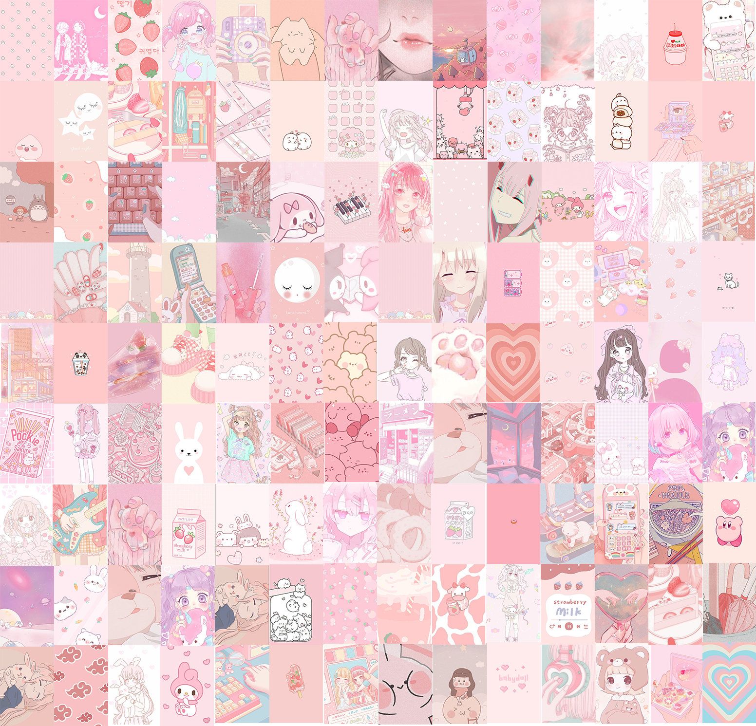 A collage of pink and white pictures - Kawaii, pink anime