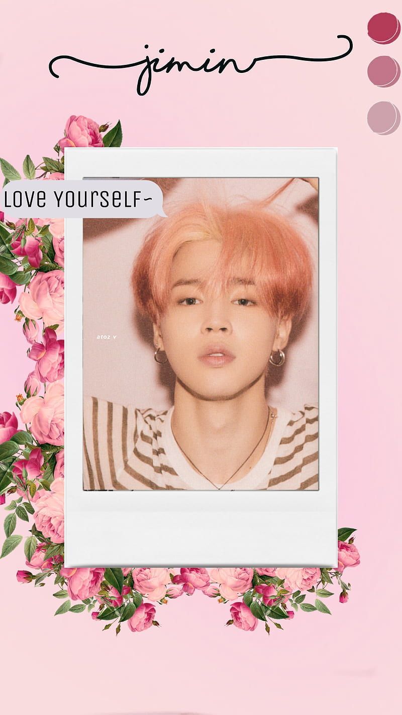 A polaroid picture of Jimin with flowers around it - Jimin