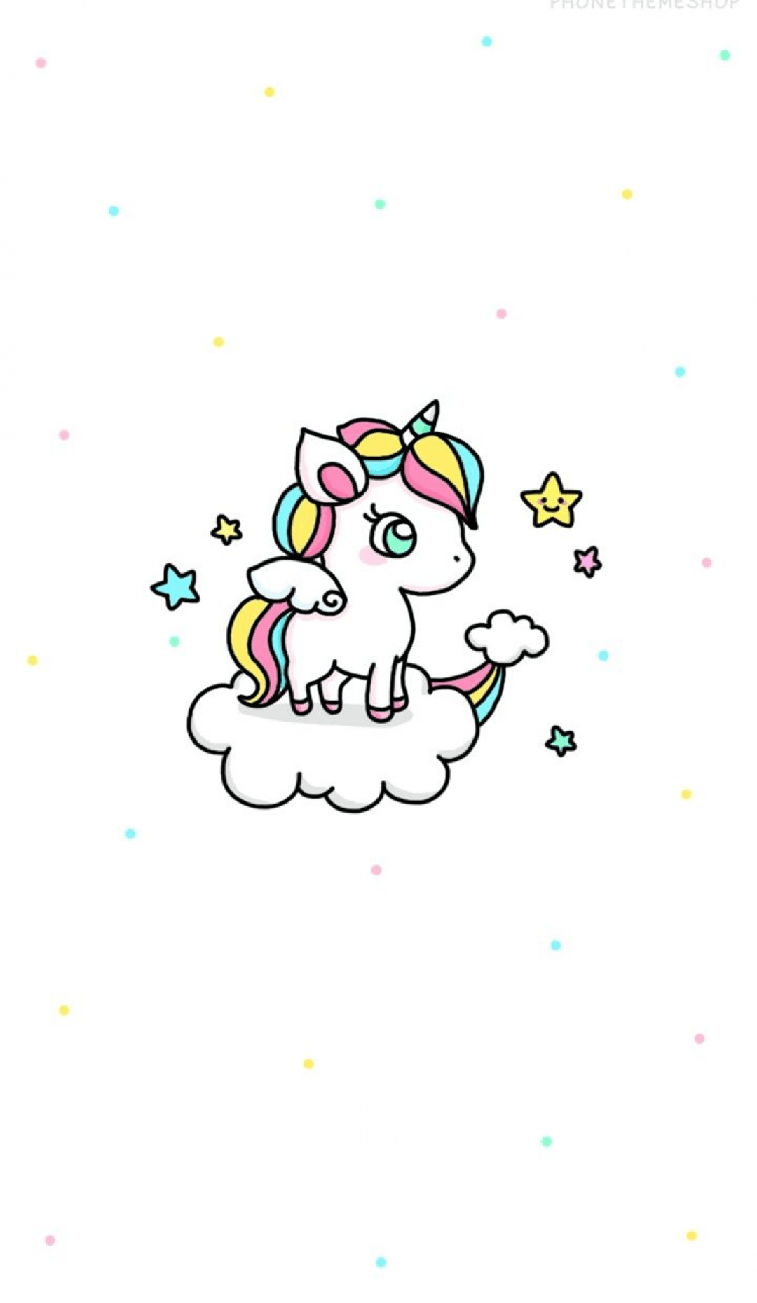 A cute unicorn is sitting on top of the clouds - Kawaii