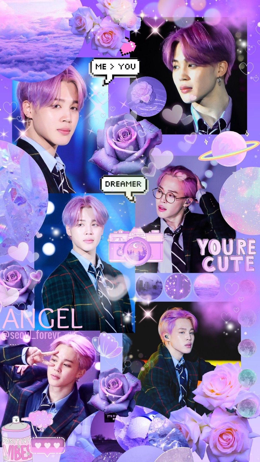 Purple aesthetic wallpaper with jimin and other members of bts - Jimin