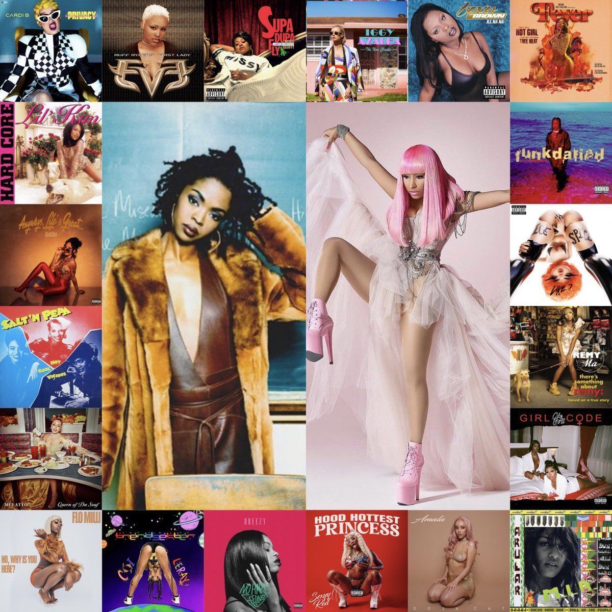 Nicki Minaj's album covers from her first album to her most recent. - Cardi B
