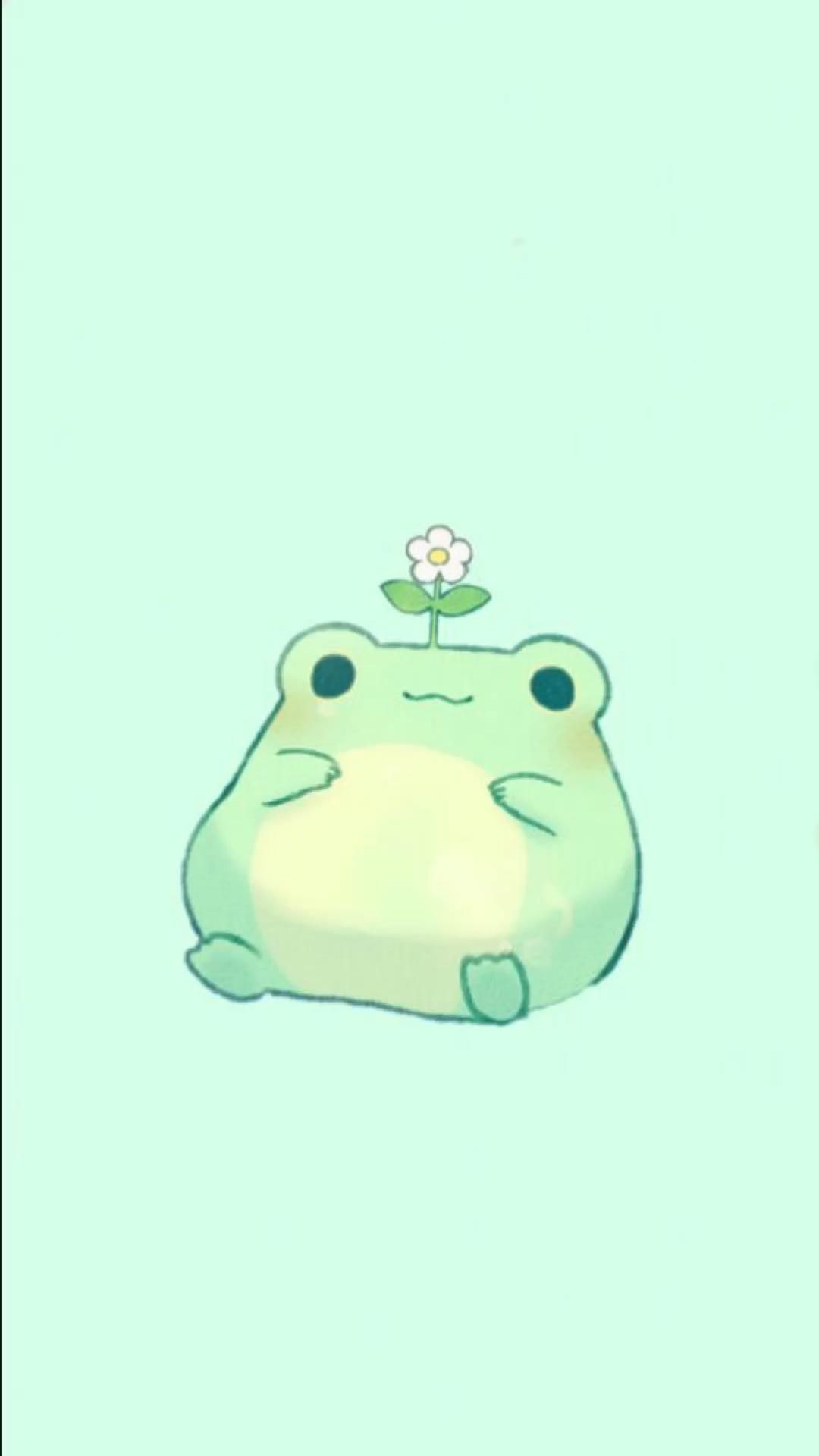 IPhone wallpaper with a green frog holding a flower on its head - Frog, Goblincore