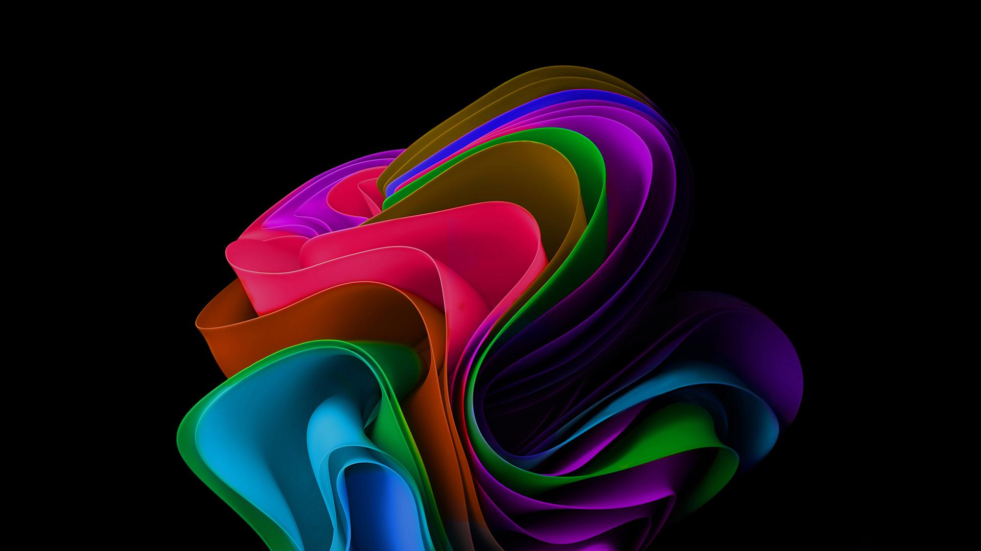 3D colorful abstract wallpaper with black background - Windows 11
