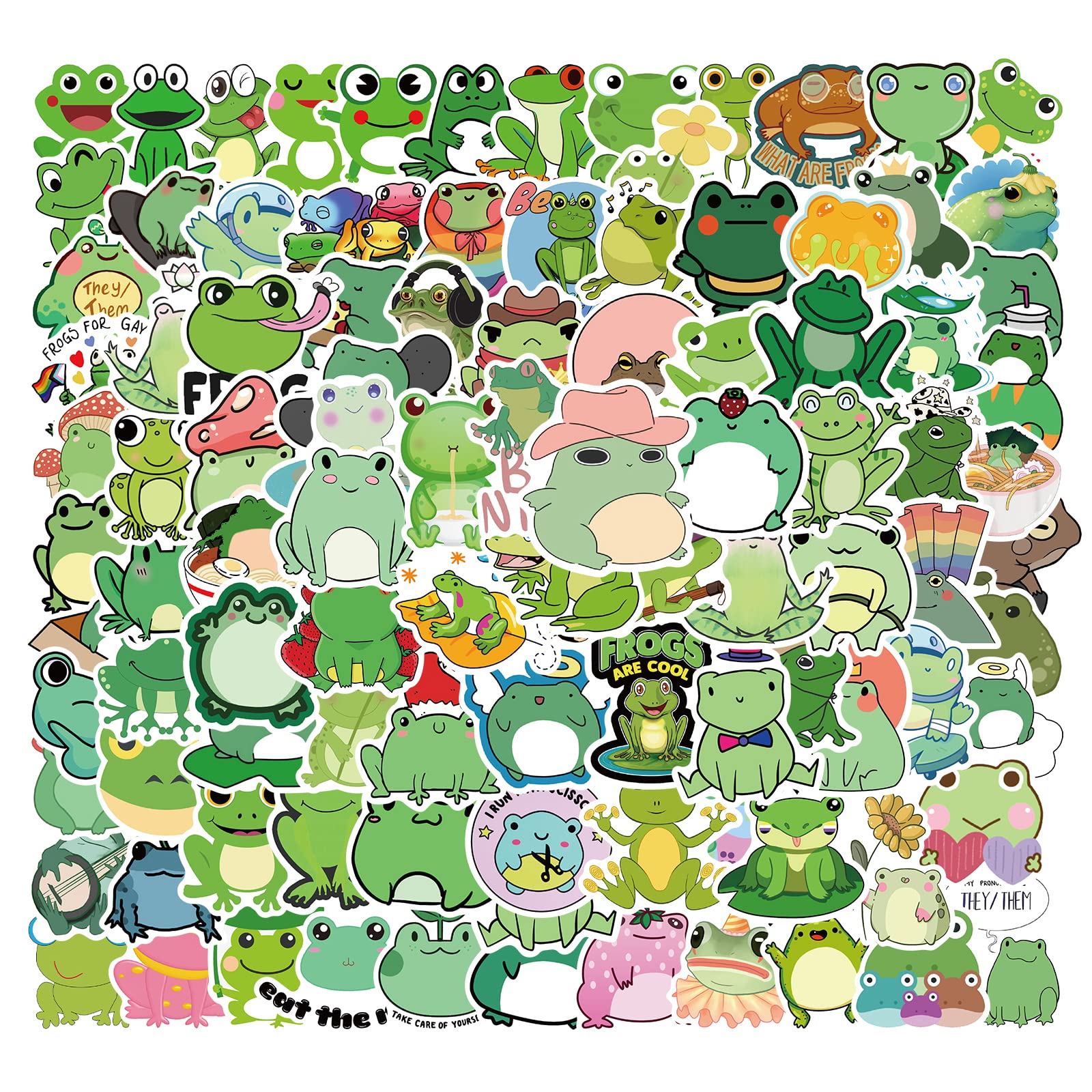100pcs Frog Stickers Cute Aesthetic Vinyl Waterproof Sticker for Laptop, Guitar, Skateboard, Luggage, HydroFlasks, Gift for Kids Frog Lovers Teen Birthday Party : Toys & Games