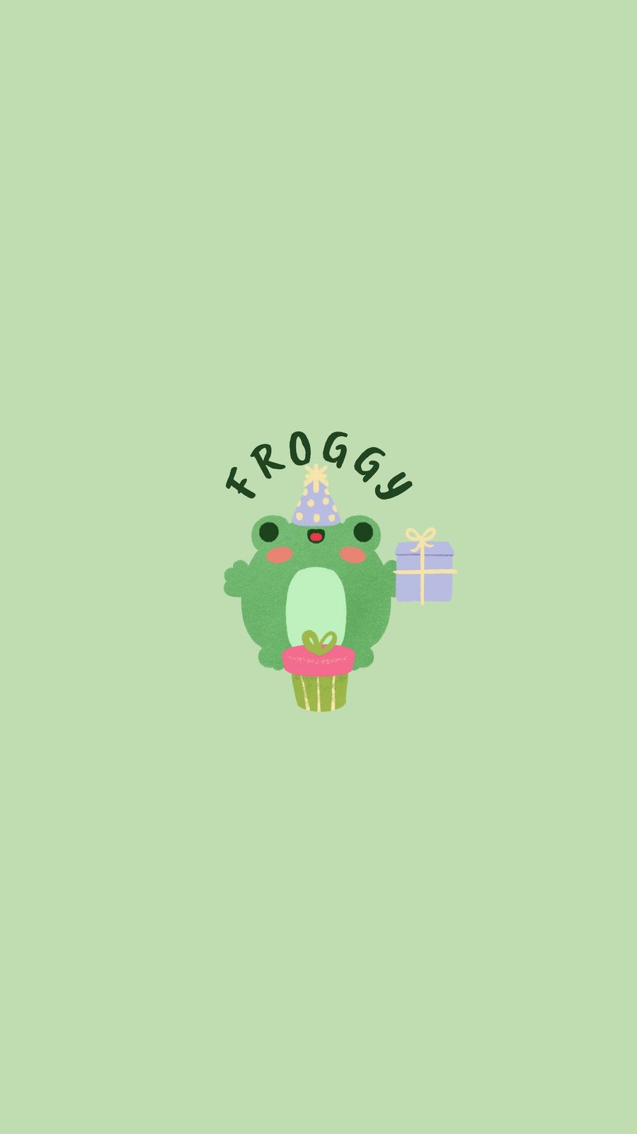 Froggy birthday theme with frog holding a gift - Frog