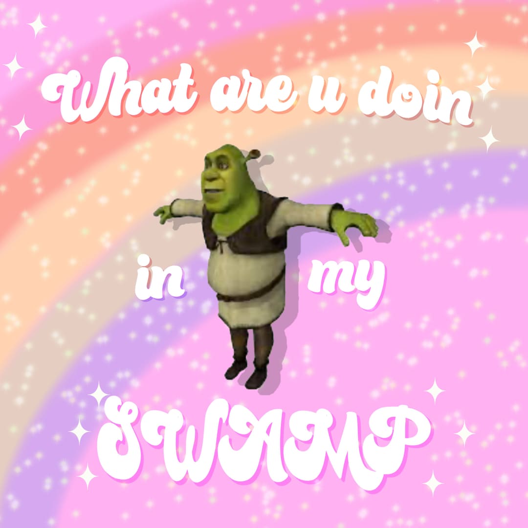A meme of Shrek asking 