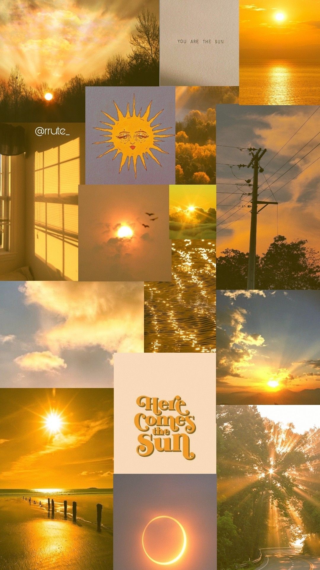 Aesthetic collage of golden sunsets and sun illustrations - Sun