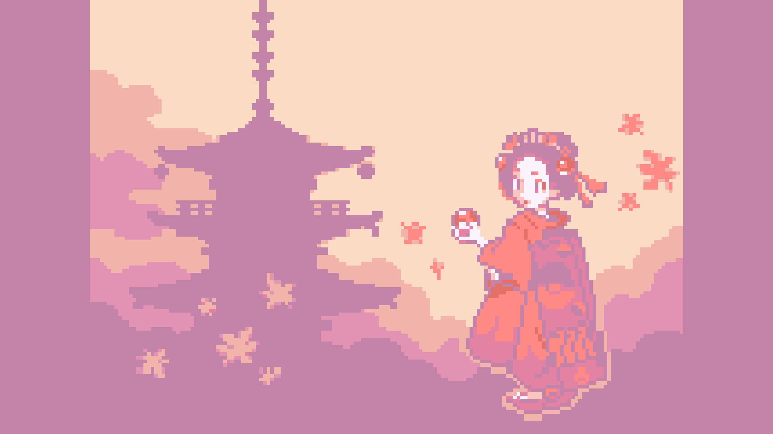 A pixelated image of a woman in traditional Japanese clothing holding a cherry blossom. - Pokemon