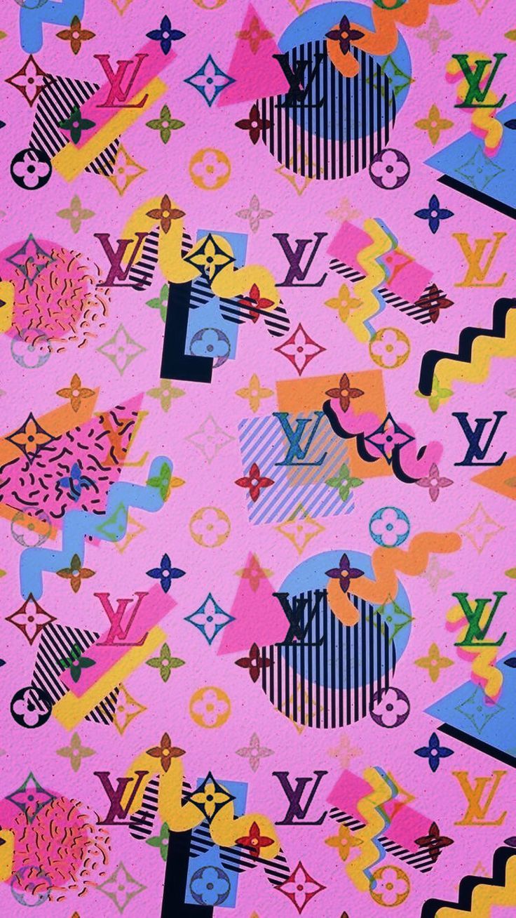 A pink background with multicolored Louis Vuitton logos - Louis Vuitton