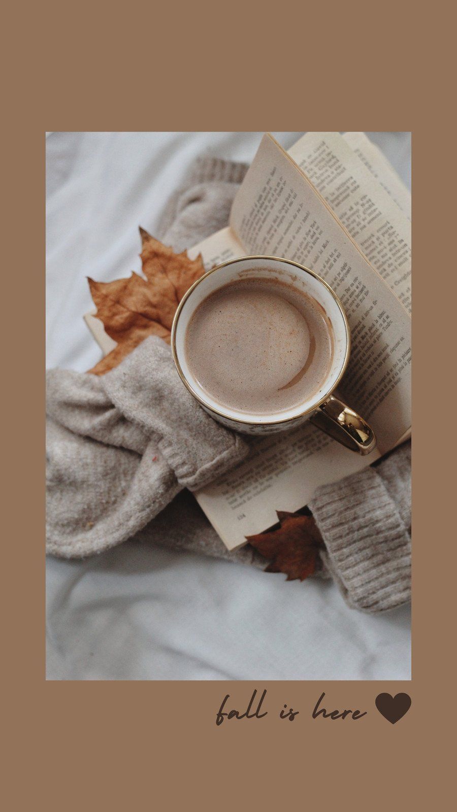 A cup of coffee, a book, a blanket, and leaves. - Coffee
