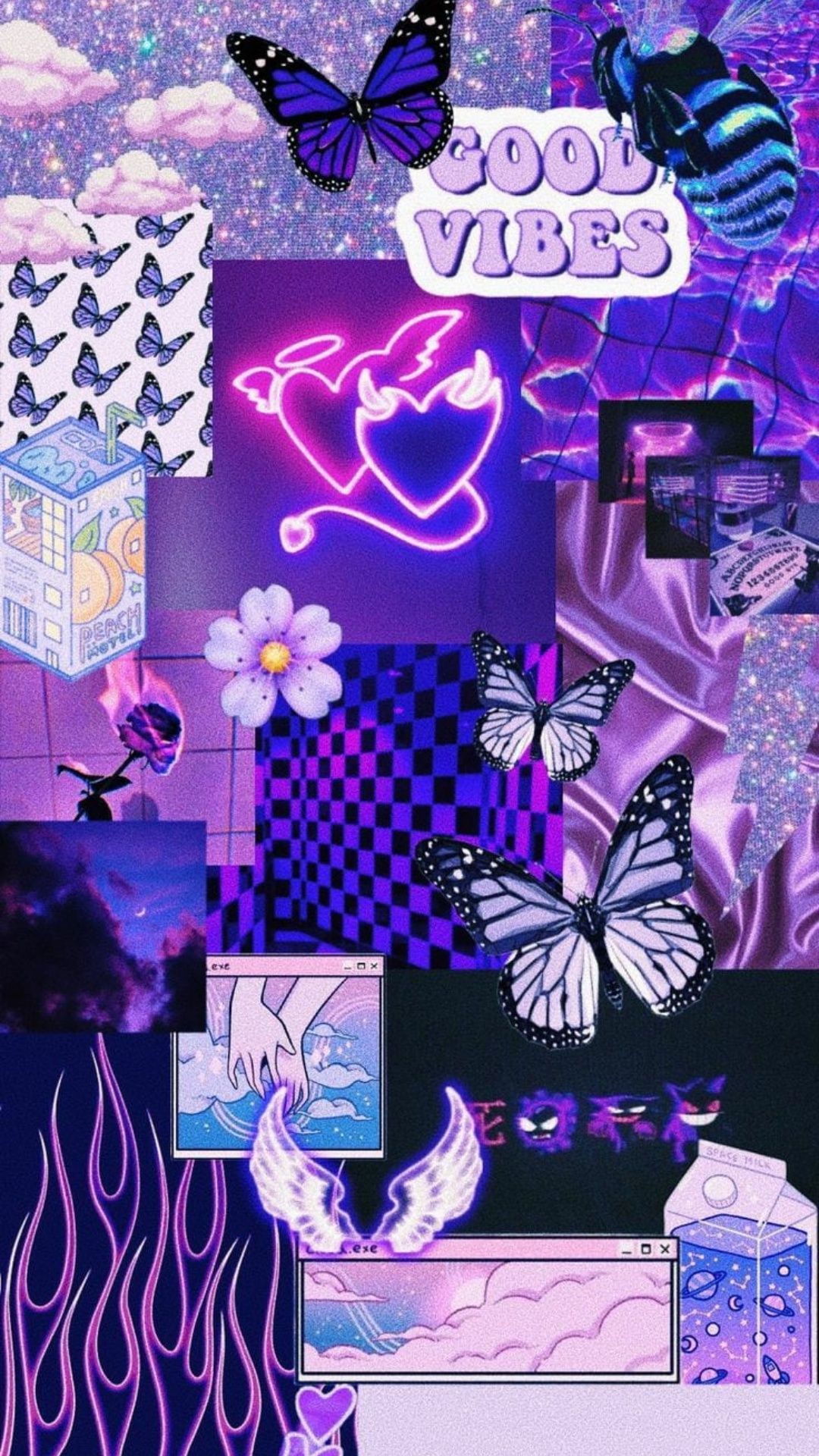 Aesthetic purple wallpaper for phone with butterfly, heart, and wings - Cool