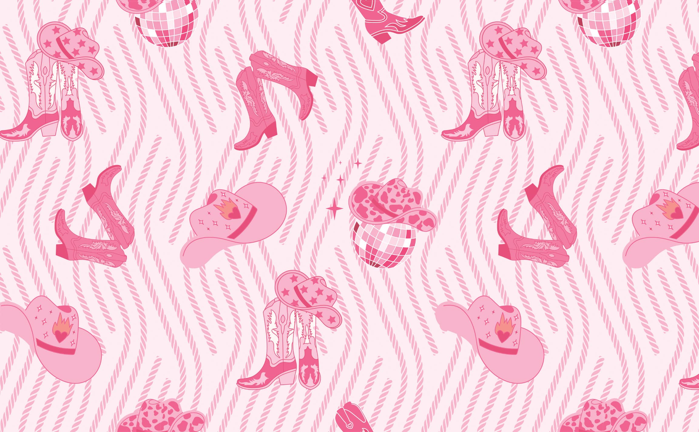 Pink pop cowgirl with boots and sparkling disco ball Pattern Wallpaper for Walls. These Boots are Made For Dancing. - Cowgirl