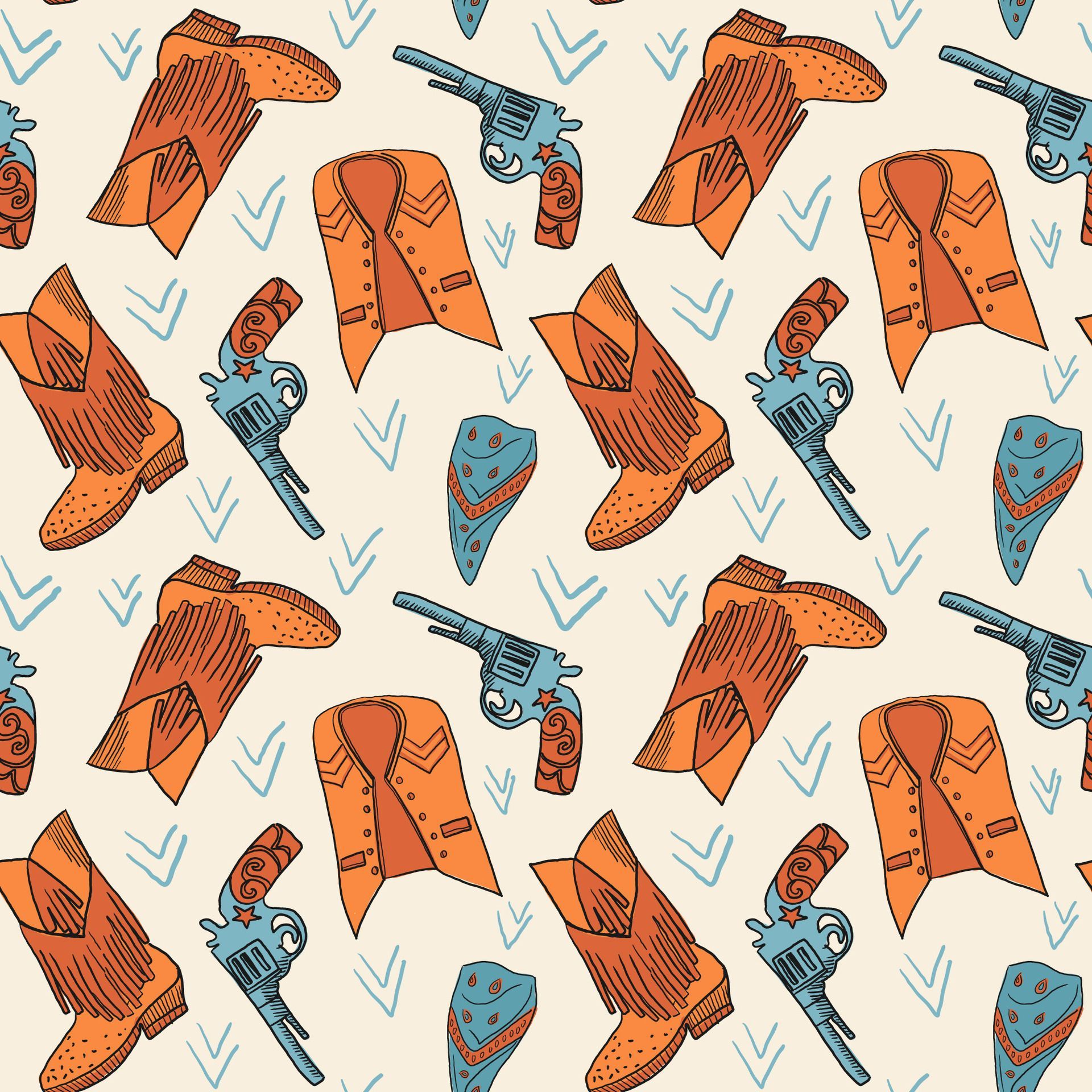 Cowgirl western theme, wild west concept seamless pattern. Home decor, Textile design, Wrapping paper, Stationery, Scrapbooking, Digital wallpaper, Website background. Vector illustration