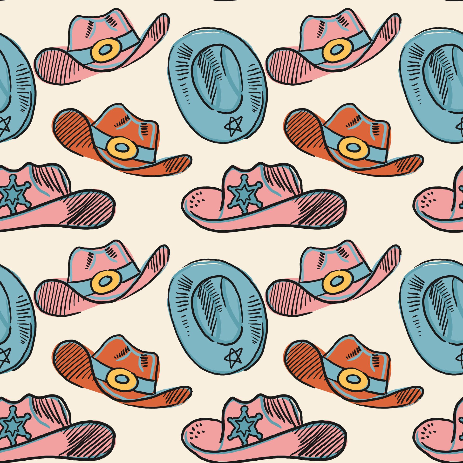 Cowgirl western theme, wild west concept seamless pattern. Home decor, Textile design, Wrapping paper, Stationery, Scrapbooking, Digital wallpaper, Website background. Vector illustration