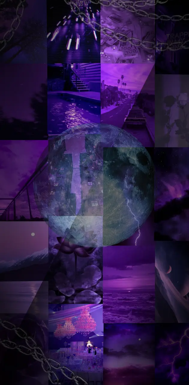 Aesthetic background with purple, black, and white images - Dark purple