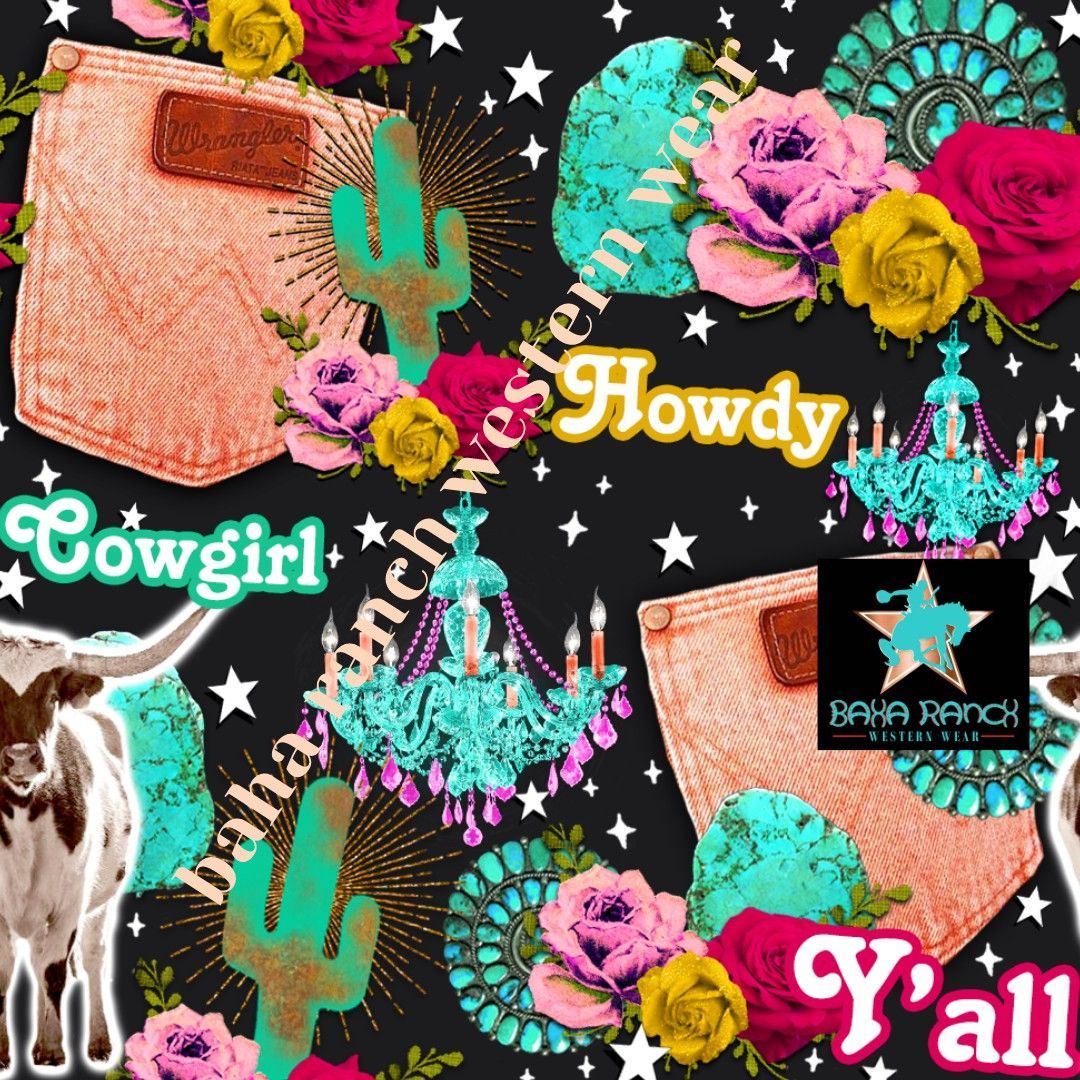 A collage of cowgirl images including jeans, boots, a steer, and a chandelier. - Cowgirl