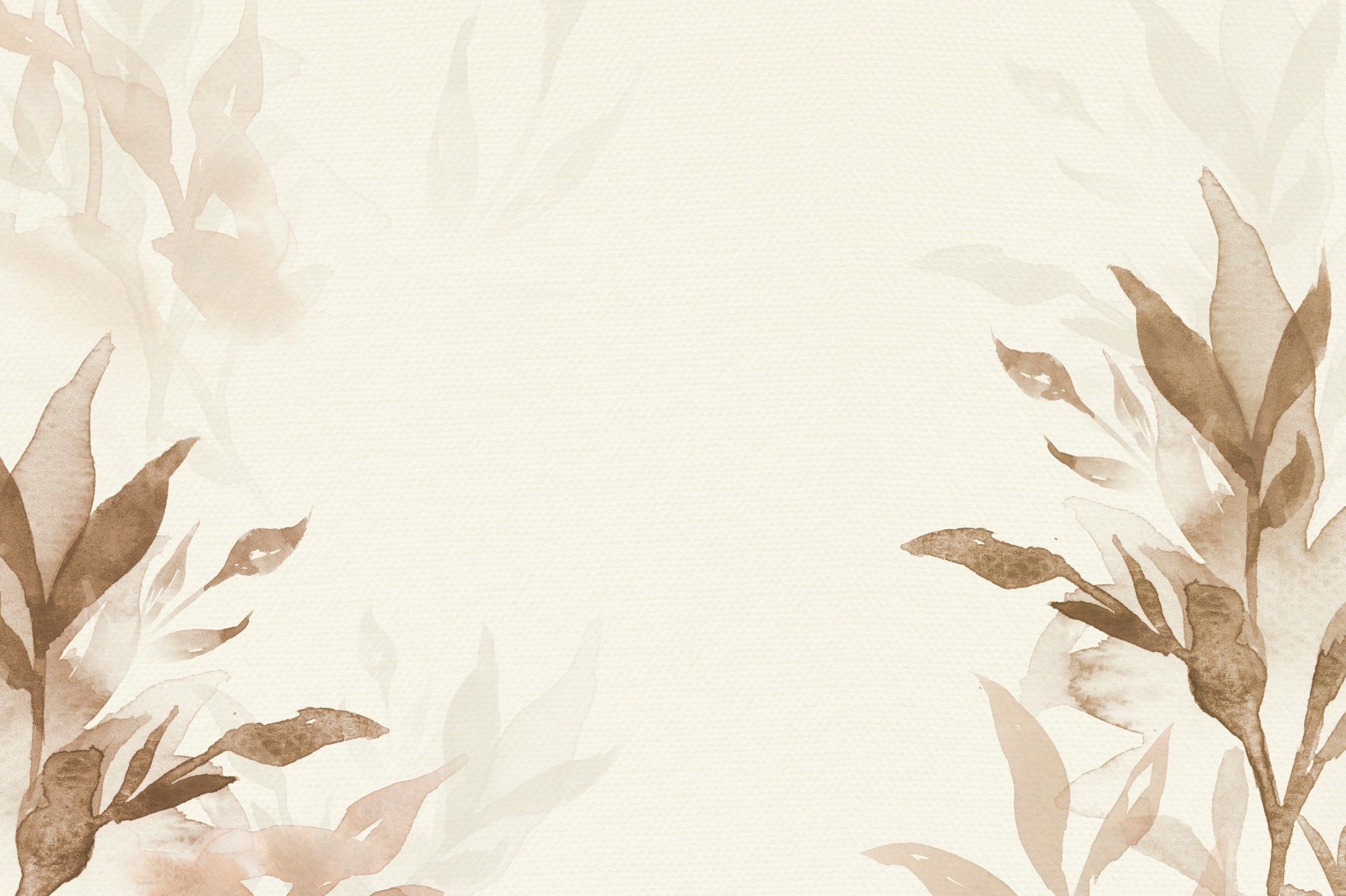 A watercolor background with leaves and flowers - Light brown