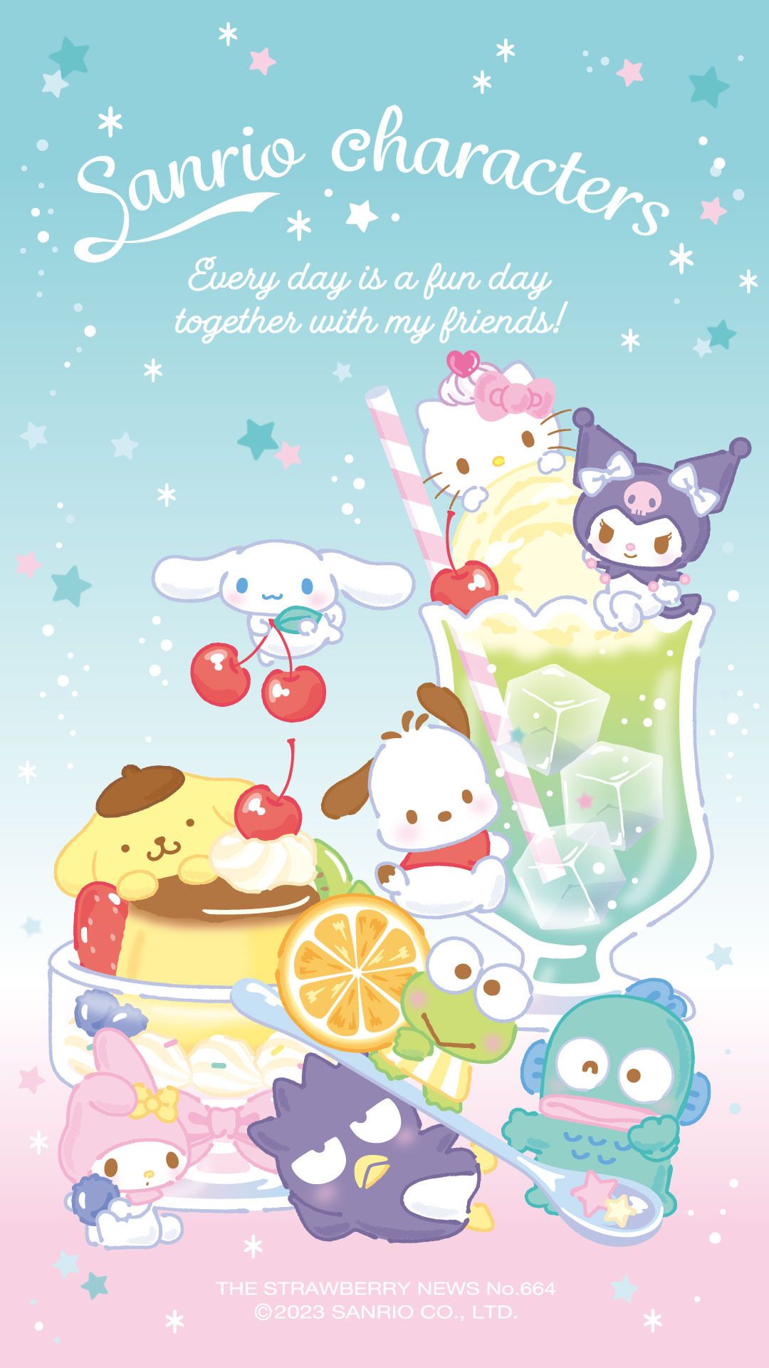 Sanrio characters wallpaper for phone with cute illustration of hello kitty and friends enjoying a party - Sanrio