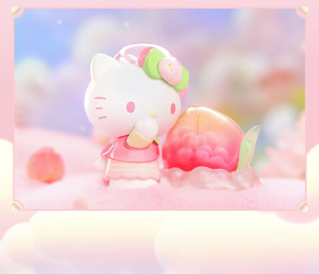 A cute pink Hello Kitty blind box toy sitting on a pink fluffy cloud - Sanrio