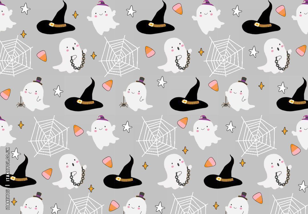 Chic And Preppy Halloween Wallpaper Inspirations : Ghost & Witch's Hat Grey Wallpaper I Take You. Wedding Readings. Wedding Ideas