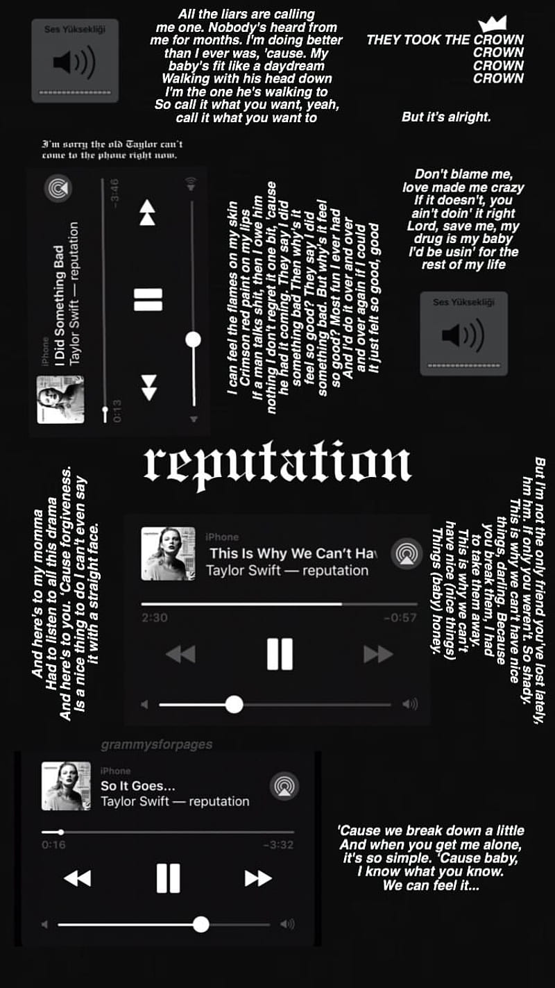 Taylor Swift Reputation album with lyrics on the screen - Taylor Swift