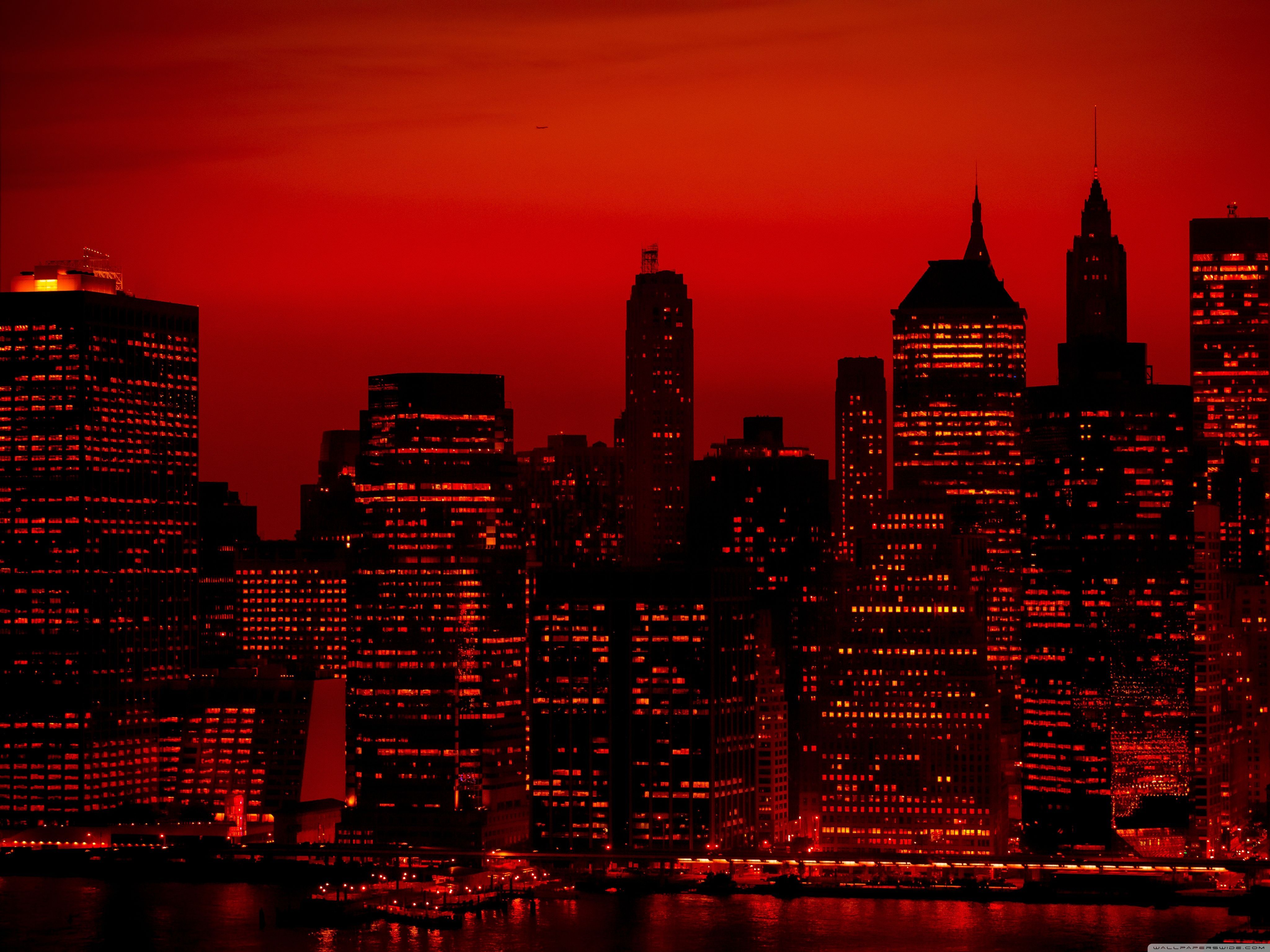 Red Sky Over Manhattan 4K HD Desktop Wallpaper For 4K Ultra HD TV - New York