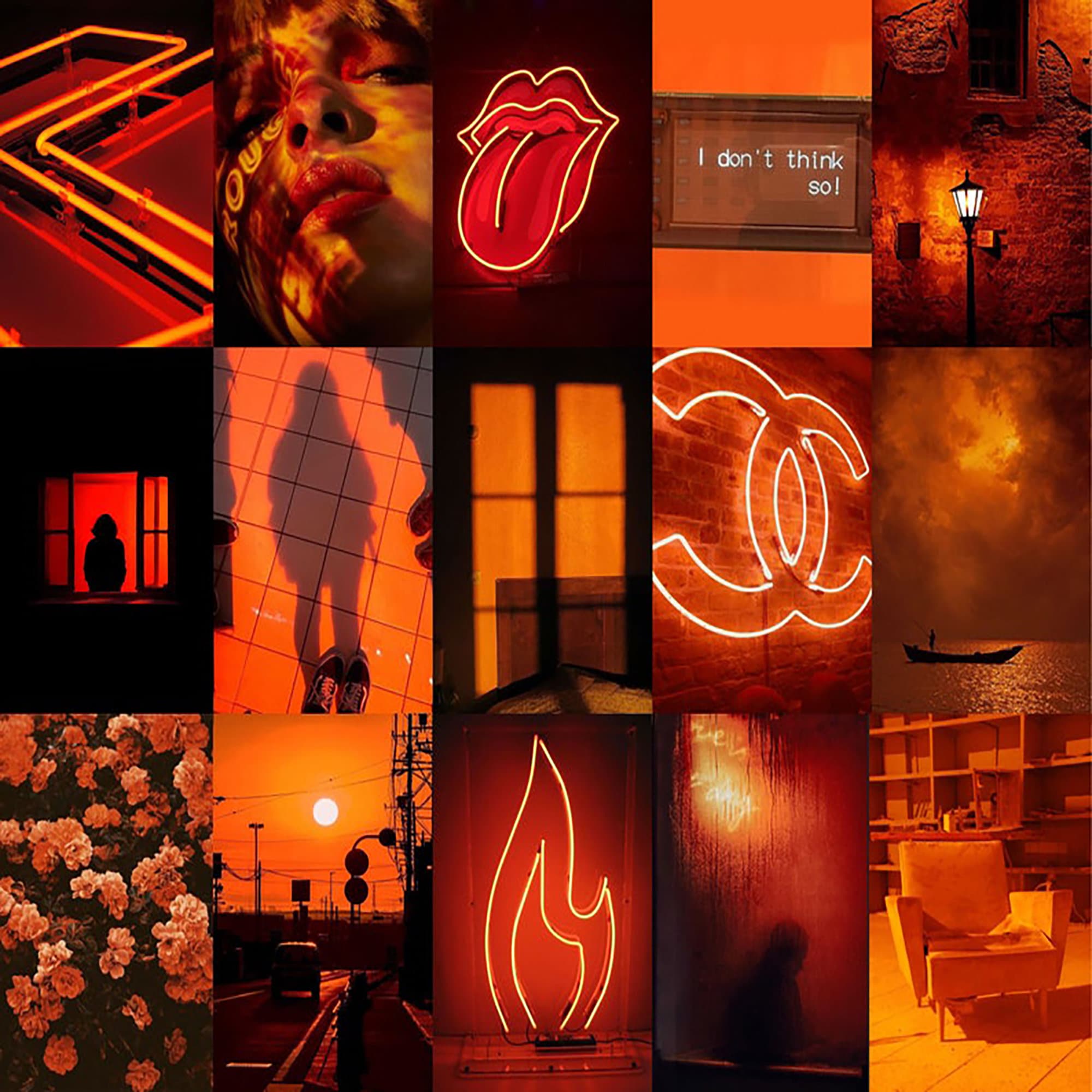 A collage of red and orange aesthetic pictures. - Neon orange