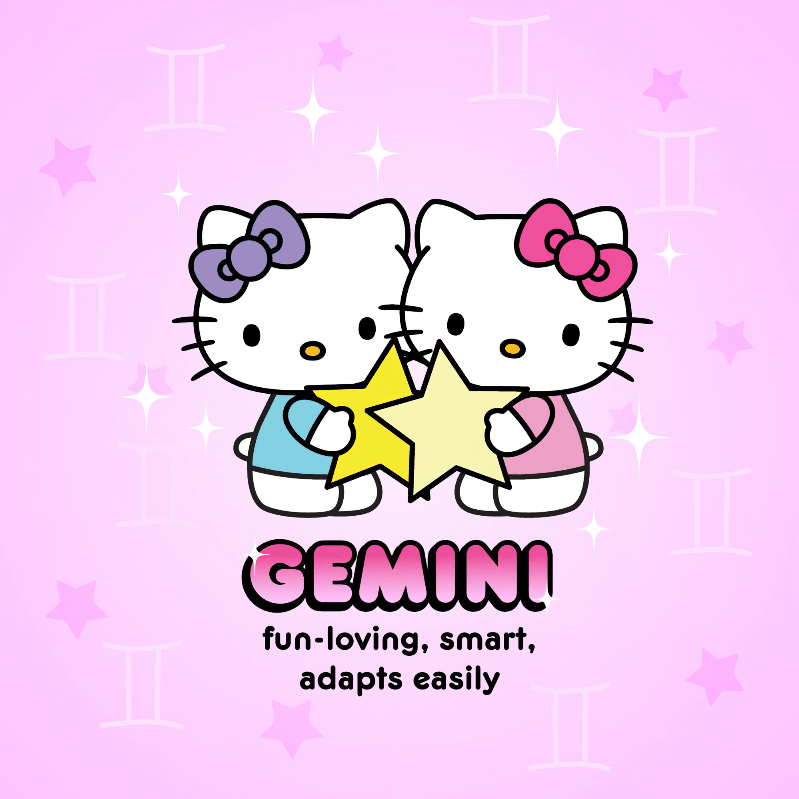 Gemini Wallpaper 4K, Hello Kitty, Zodiac sign, Smart