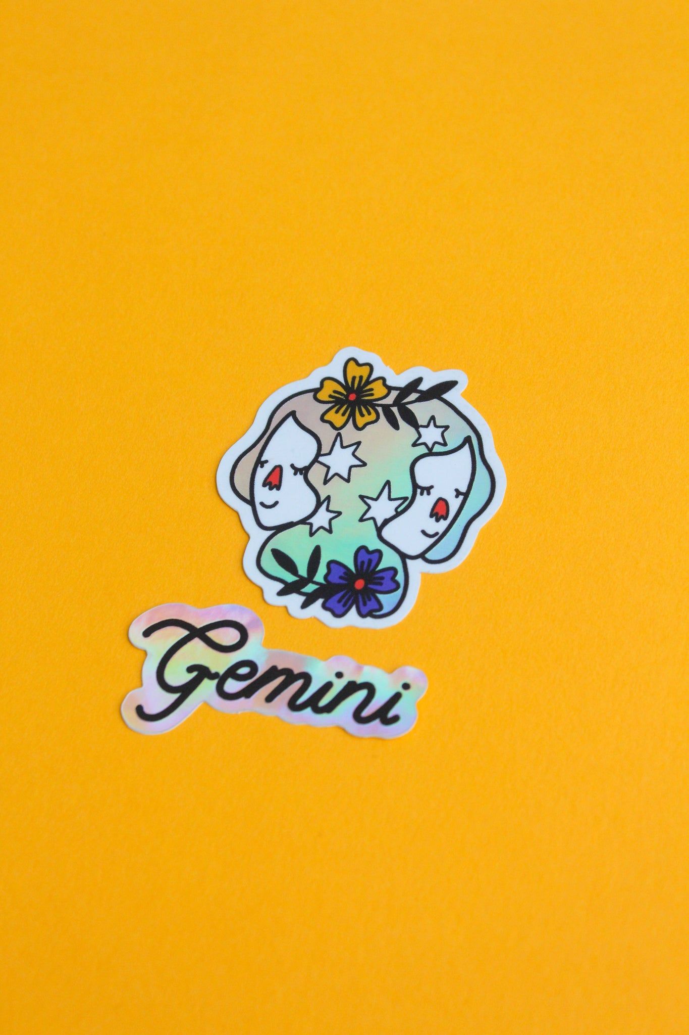 A beautiful illustration of the Gemini zodiac sign with flowers and stars. Perfect for astrology enthusiasts. - Gemini