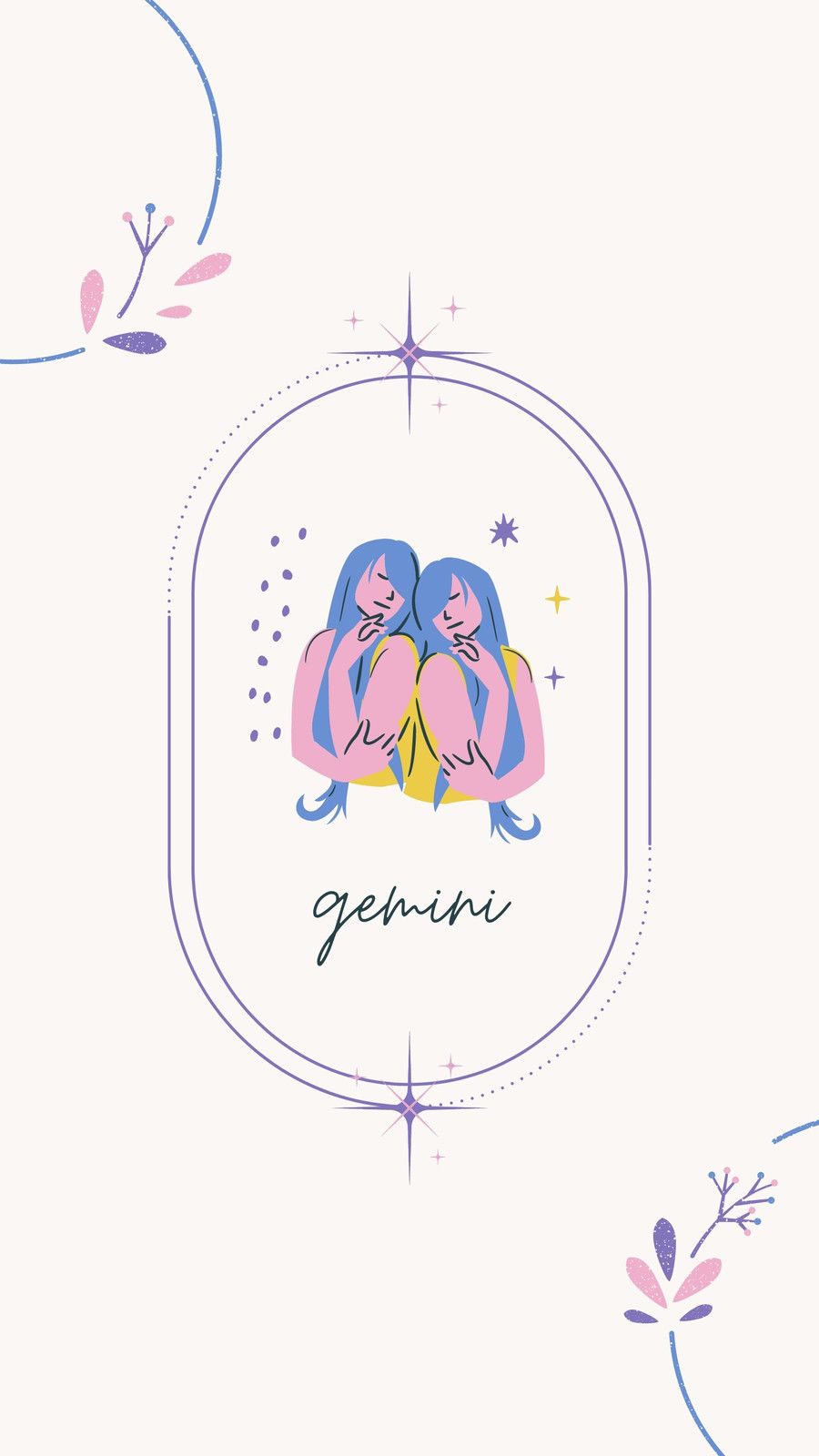 Illustration of gemini zodiac sign with two girls holding each other - Gemini