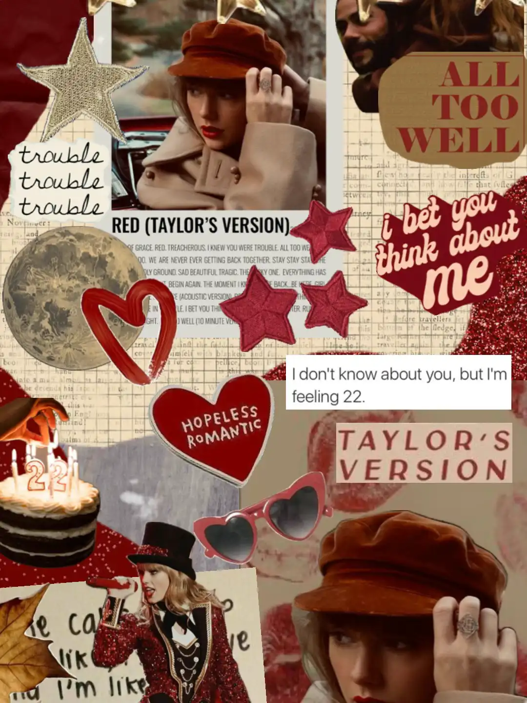 A collage of Taylor Swift's Red album cover, lyrics, and other images. - Taylor Swift