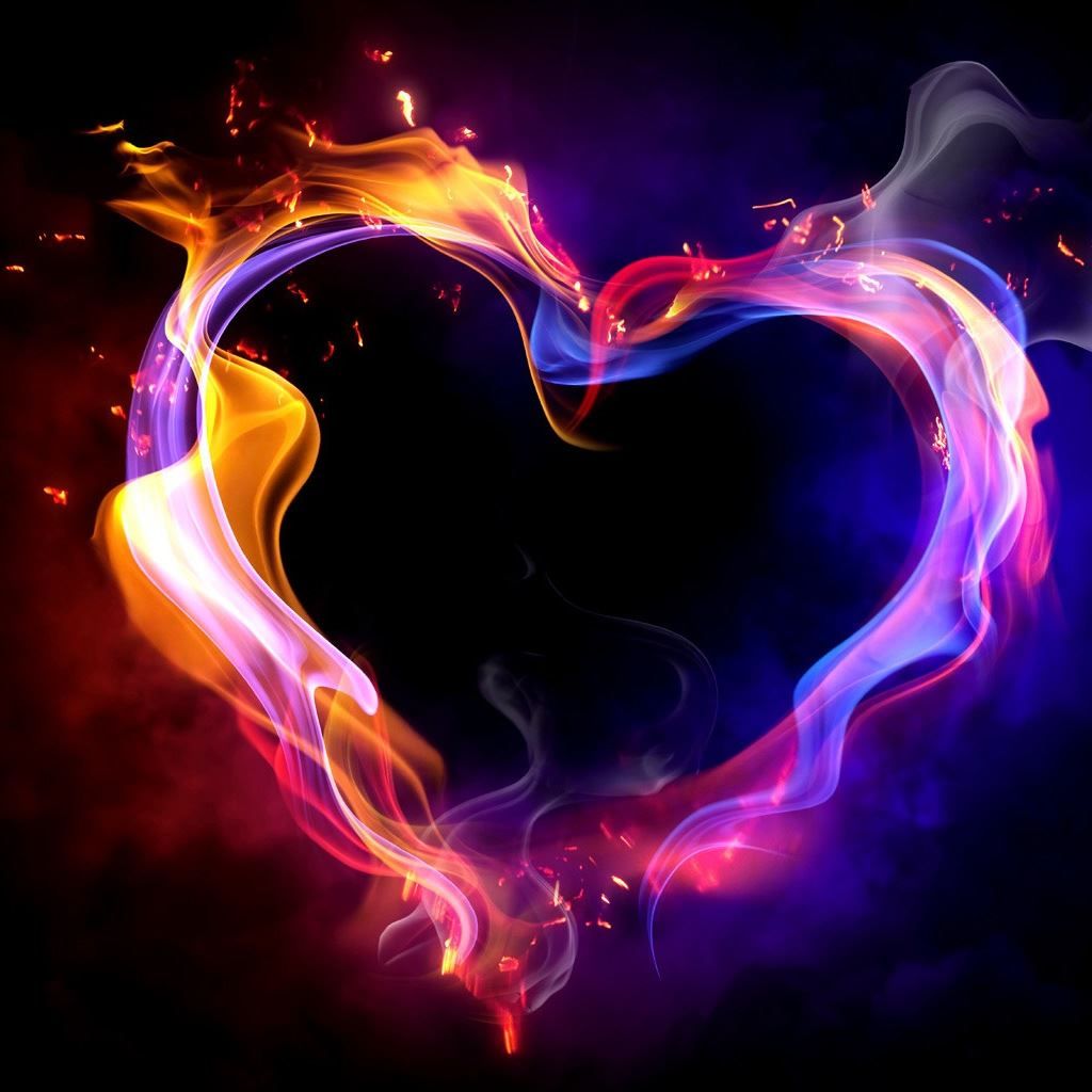 A heart shaped flame with different colors - Heart, fire