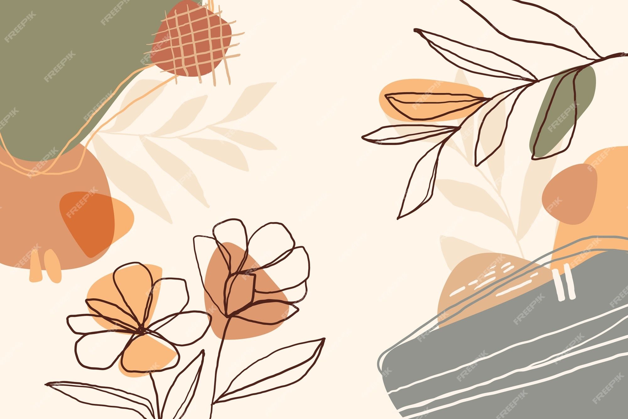 An abstract floral background with orange, brown, and green shapes - Abstract