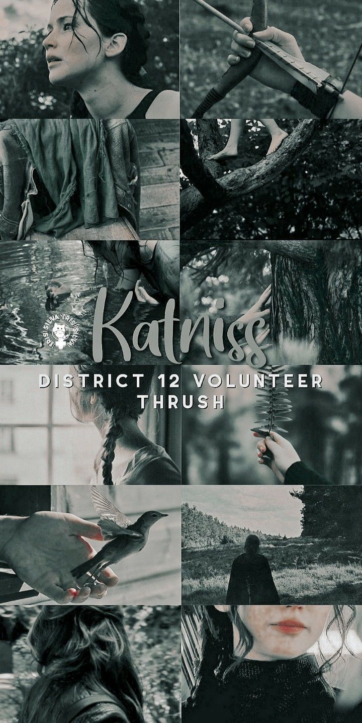 A black and white collage of Katniss Everdeen from The Hunger Games. - Jennifer Lawrence