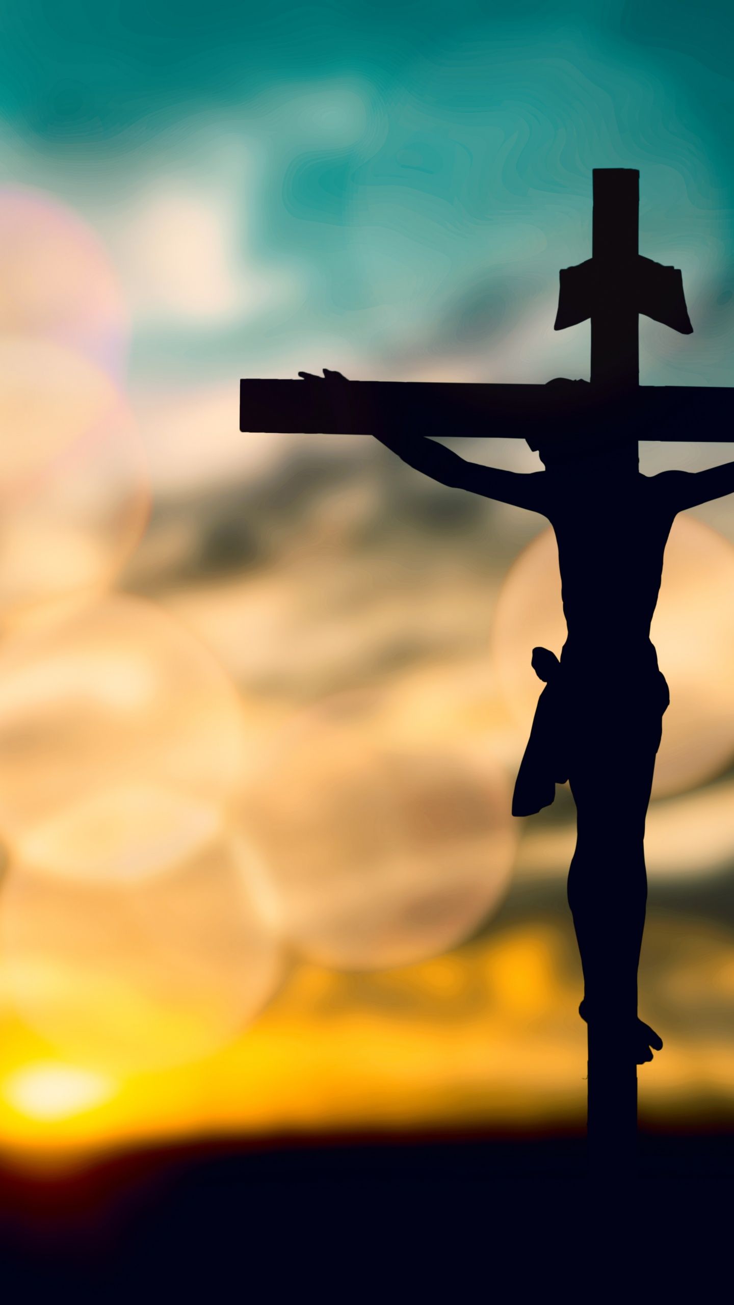 Jesus on the cross at sunset - Jesus, cross