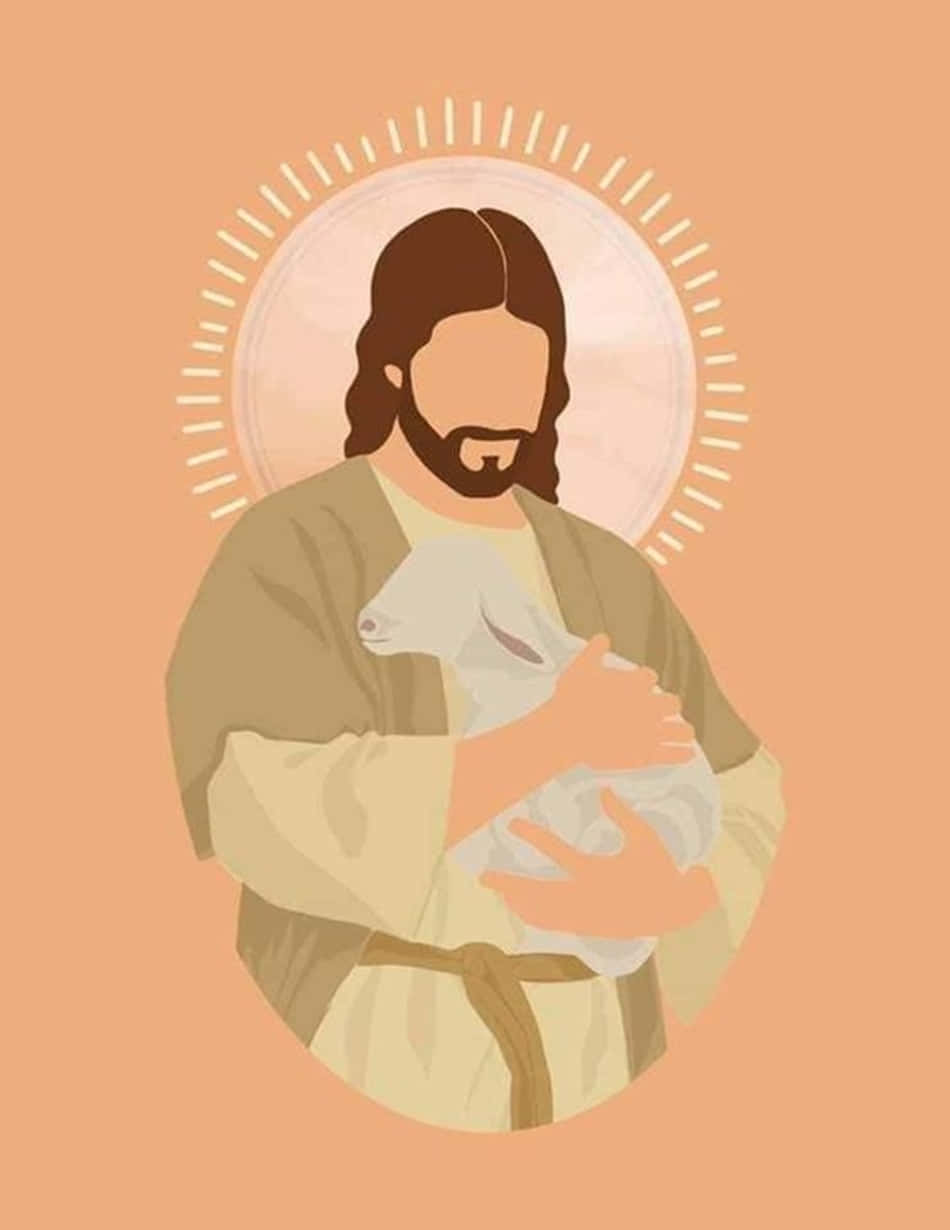 Jesus holding a lamb in his arms. - Jesus