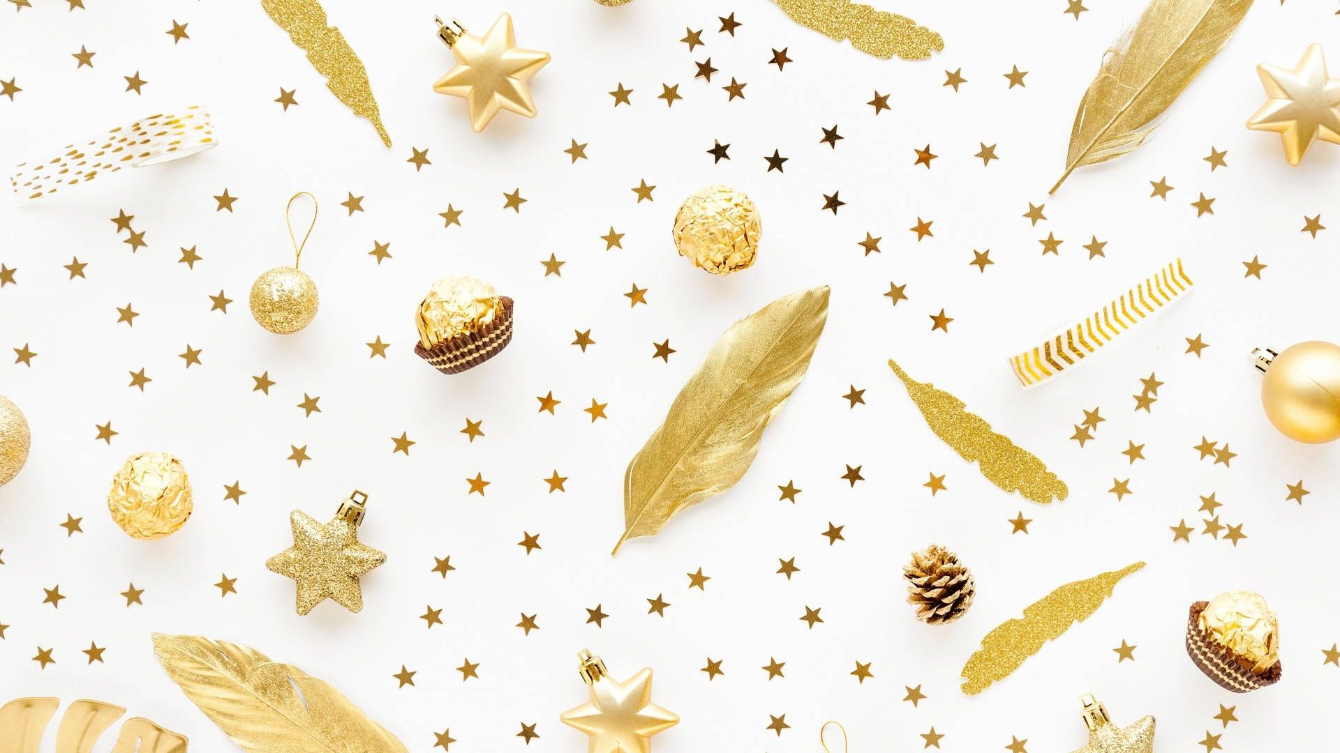 Christmas background with golden decorations on a white background - Gold