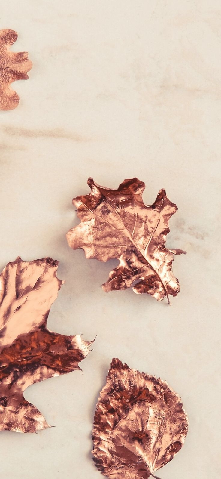 Rose gold leaves on a marble background - Gold, rose gold