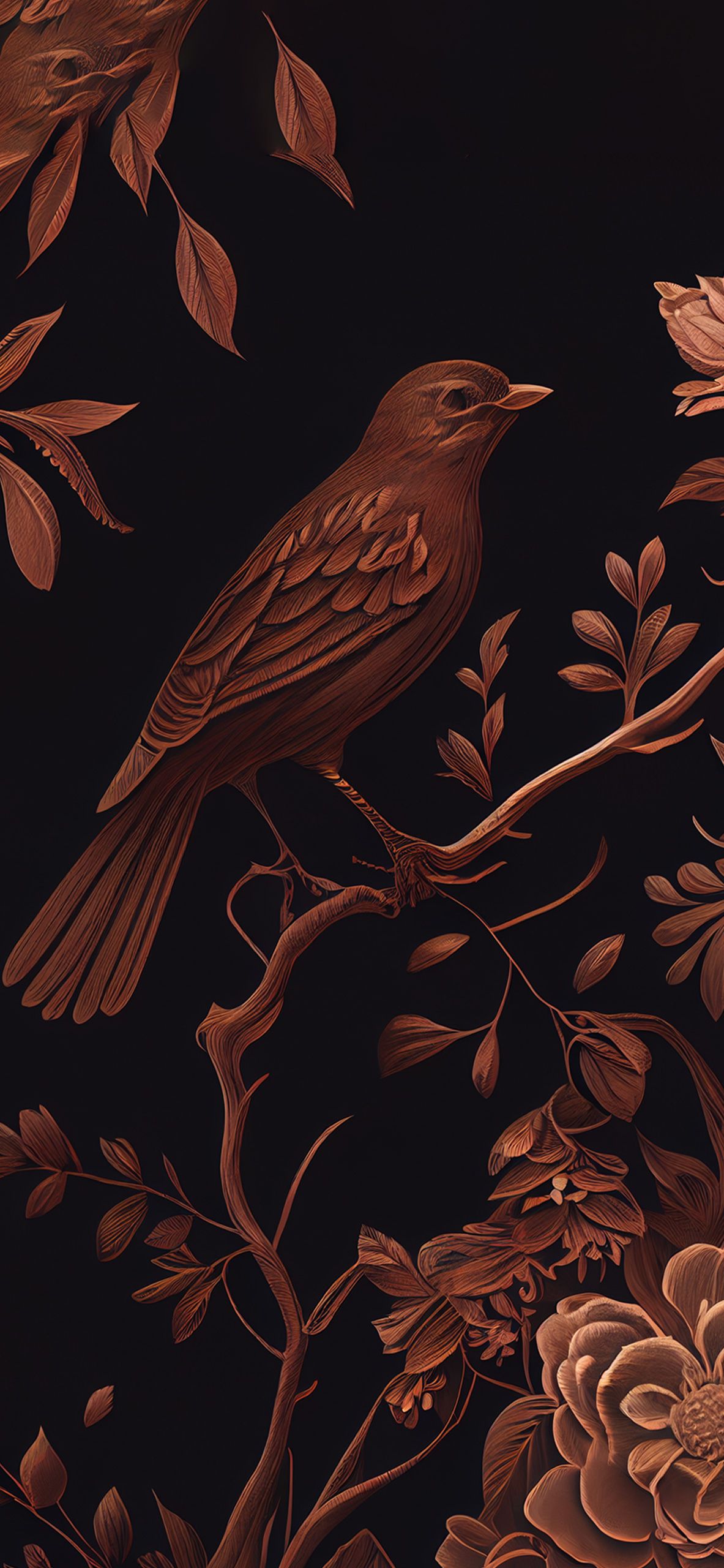 Bird on Branch Black & Brown Wallpaper Aesthetic Wallpaper