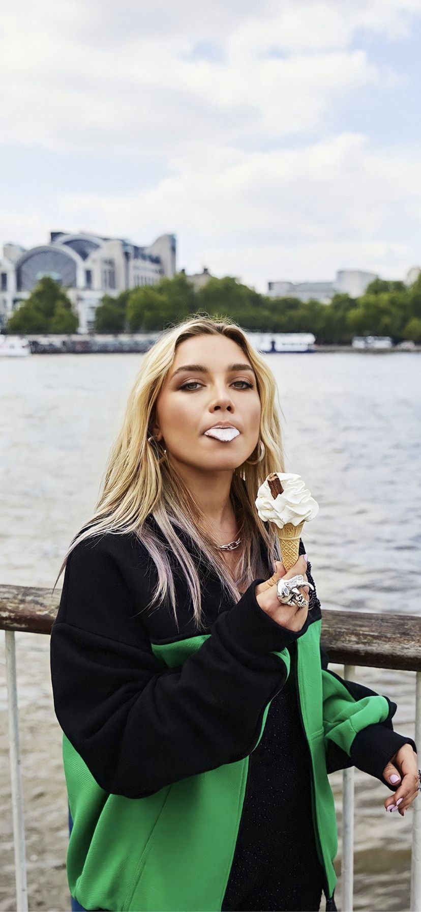 Billie Piper eating an ice cream in front of the River Thames - Florence Pugh